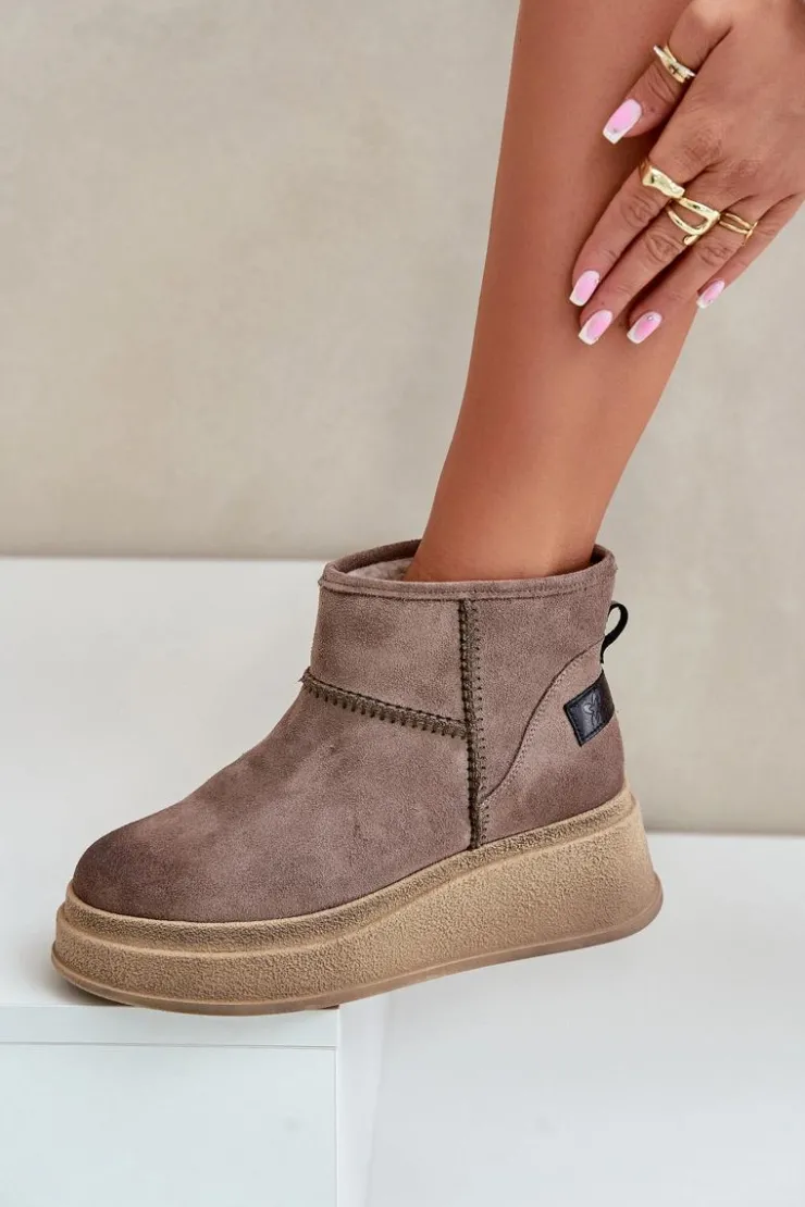 Damskie Maciejka Skórzane Zamszowe Śniegowce Botki Na Platformie I Koturnie 06769-02 Ciemnobrązowe