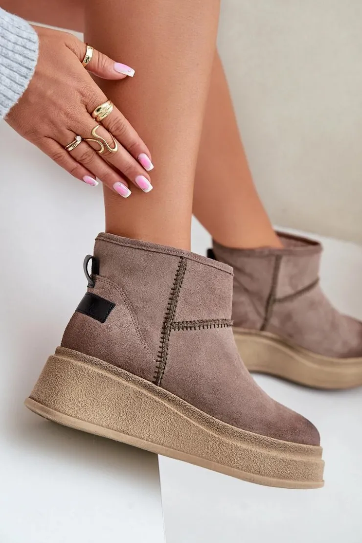 Damskie Maciejka Skórzane Zamszowe Śniegowce Botki Na Platformie I Koturnie 06769-02 Ciemnobrązowe