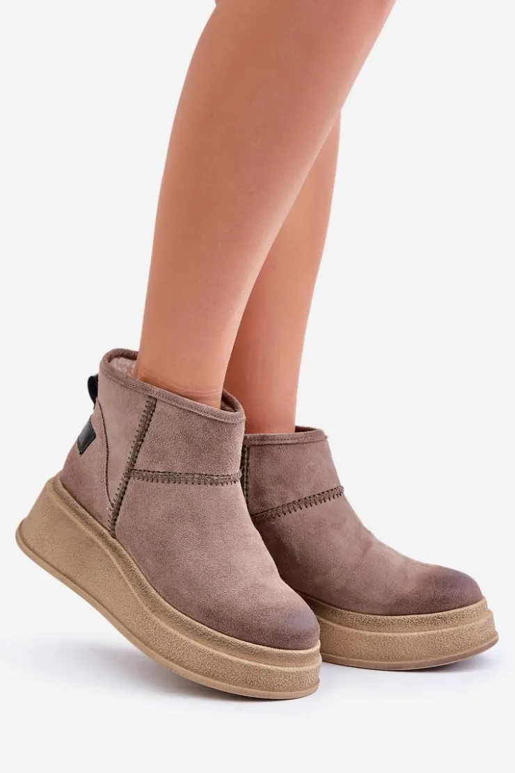 Damskie Maciejka Skórzane Zamszowe Śniegowce Botki Na Platformie I Koturnie 06769-02 Ciemnobrązowe