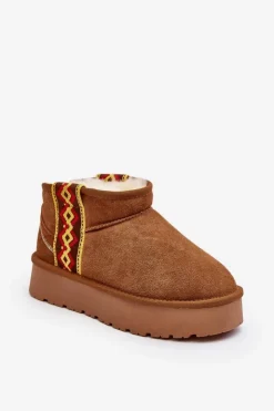 Damskie Boto Skórzane Zamszowe Śniegowce Damskie Na Grubej Podeszwie Camel Vebissat