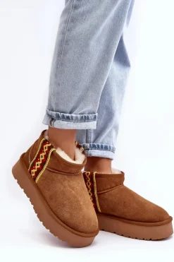 Damskie Boto Skórzane Zamszowe Śniegowce Damskie Na Grubej Podeszwie Camel Vebissat