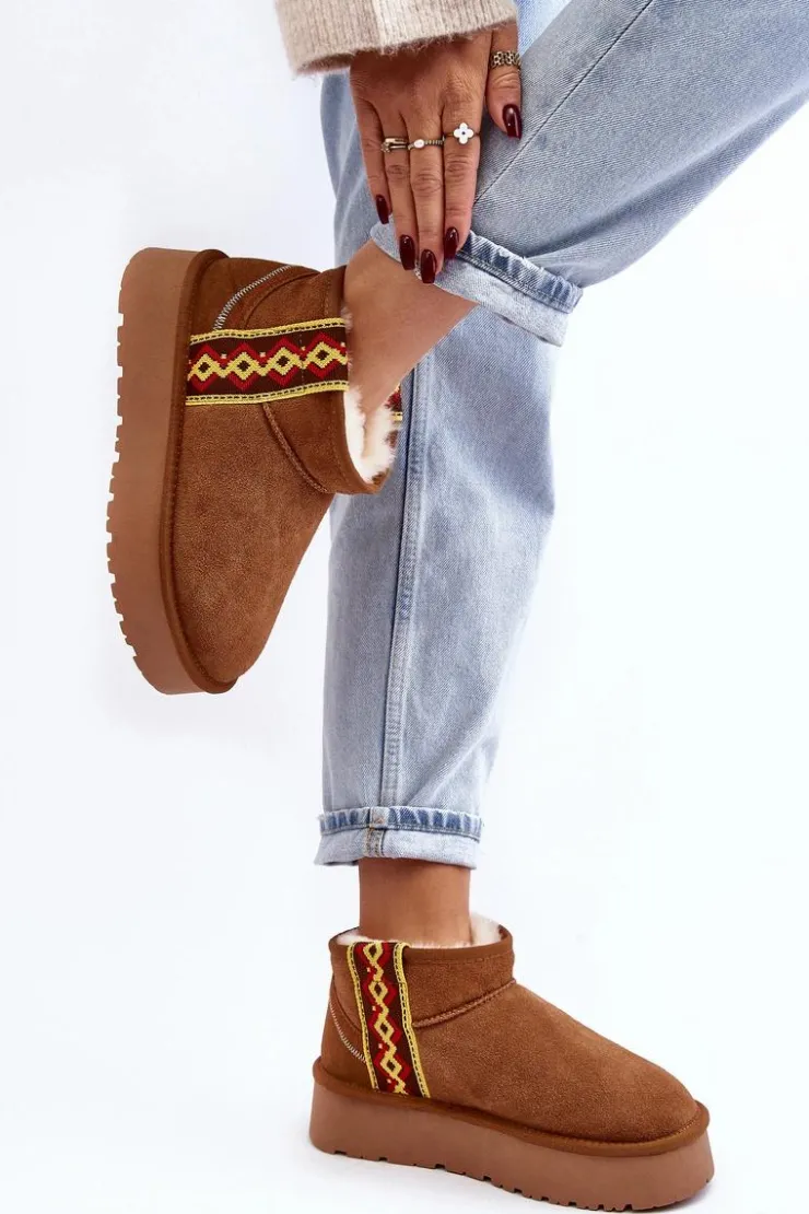 Damskie Boto Skórzane Zamszowe Śniegowce Damskie Na Grubej Podeszwie Camel Vebissat