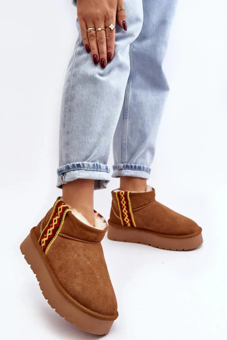 Damskie Boto Skórzane Zamszowe Śniegowce Damskie Na Grubej Podeszwie Camel Vebissat