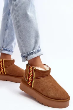 Damskie Boto Skórzane Zamszowe Śniegowce Damskie Na Grubej Podeszwie Camel Vebissat