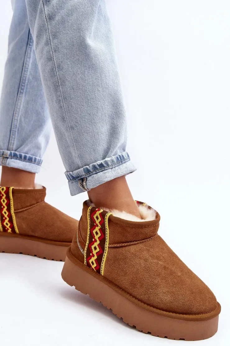 Damskie Boto Skórzane Zamszowe Śniegowce Damskie Na Grubej Podeszwie Camel Vebissat