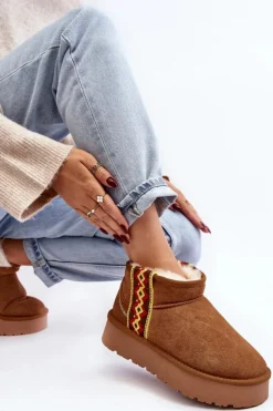 Damskie Boto Skórzane Zamszowe Śniegowce Damskie Na Grubej Podeszwie Camel Vebissat