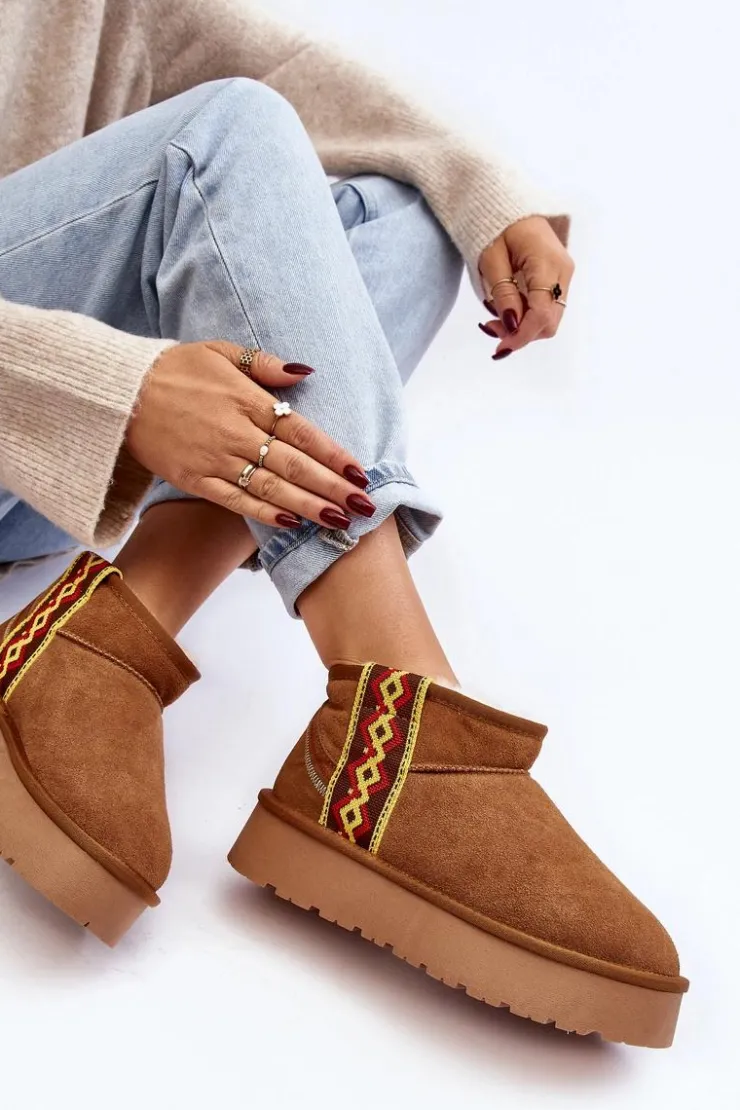 Damskie Boto Skórzane Zamszowe Śniegowce Damskie Na Grubej Podeszwie Camel Vebissat