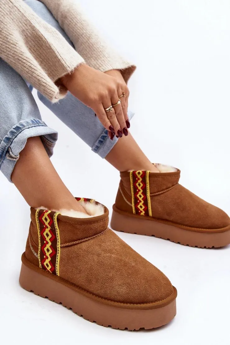 Damskie Boto Skórzane Zamszowe Śniegowce Damskie Na Grubej Podeszwie Camel Vebissat