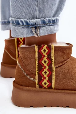 Damskie Boto Skórzane Zamszowe Śniegowce Damskie Na Grubej Podeszwie Camel Vebissat