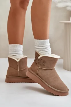 New Buty damskie Vinceza Skórzane Zamszowe Śniegowce Z Futerkiem Vinceza 97951 Beżowe