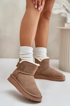 New Buty damskie Vinceza Skórzane Zamszowe Śniegowce Z Futerkiem Vinceza 97951 Beżowe