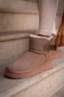 New Buty damskie Vinceza Skórzane Zamszowe Śniegowce Z Futerkiem Vinceza 97951 Beżowe