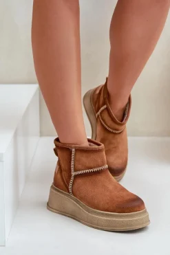 Maciejka Śniegowce Damskie*Skórzane Zamszowe Śniegowce Botki Na Platformie I Koturnie 06769-29 Brązowe Brązowy