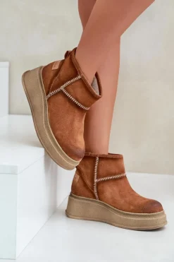 Maciejka Śniegowce Damskie*Skórzane Zamszowe Śniegowce Botki Na Platformie I Koturnie 06769-29 Brązowe Brązowy