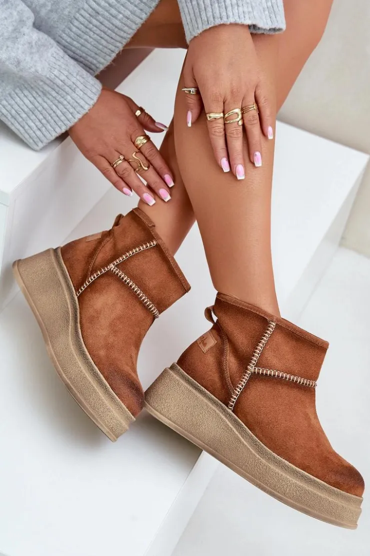 Maciejka Śniegowce Damskie*Skórzane Zamszowe Śniegowce Botki Na Platformie I Koturnie 06769-29 Brązowe Brązowy