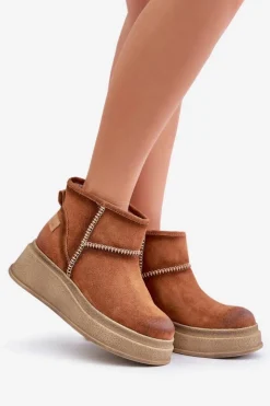 Maciejka Śniegowce Damskie*Skórzane Zamszowe Śniegowce Botki Na Platformie I Koturnie 06769-29 Brązowe Brązowy