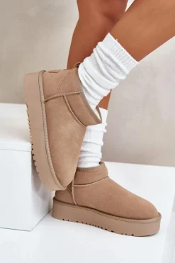 Damskie Boto Skórzane Zamszowe Śniegowce Na Platformie Beżowe Nereviana