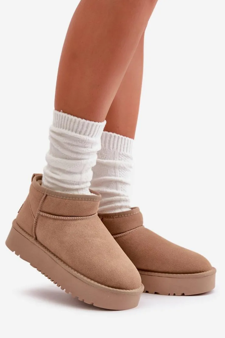 Damskie Boto Skórzane Zamszowe Śniegowce Na Platformie Beżowe Nereviana