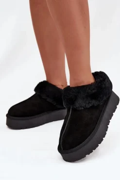 Damskie Boto Skórzane Zamszowe Śniegowce Damskie Z Futerkiem Czarne Mivelle