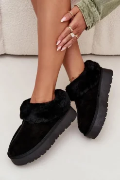 Damskie Boto Skórzane Zamszowe Śniegowce Damskie Z Futerkiem Czarne Mivelle