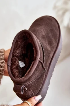 Boto Śniegowce Damskie*Skórzane Zamszowe Śniegowce Na Platformie Brązowe Nereviana