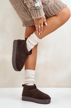 Boto Śniegowce Damskie*Skórzane Zamszowe Śniegowce Na Platformie Brązowe Nereviana