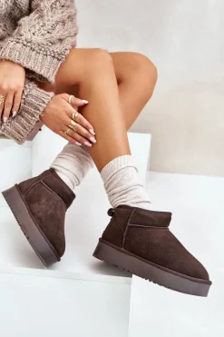 Boto Śniegowce Damskie*Skórzane Zamszowe Śniegowce Na Platformie Brązowe Nereviana