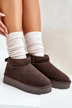 Boto Śniegowce Damskie*Skórzane Zamszowe Śniegowce Na Platformie Brązowe Nereviana
