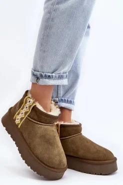 Damskie Boto Skórzane Zamszowe Śniegowce Damskie Zielone Vebissat