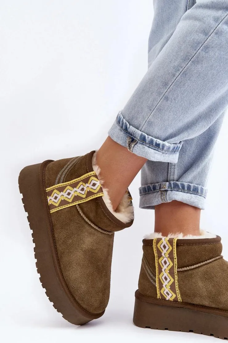 Damskie Boto Skórzane Zamszowe Śniegowce Damskie Zielone Vebissat