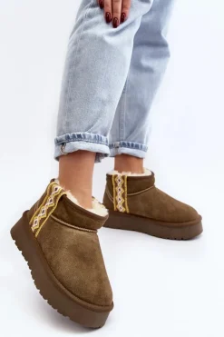 Damskie Boto Skórzane Zamszowe Śniegowce Damskie Zielone Vebissat