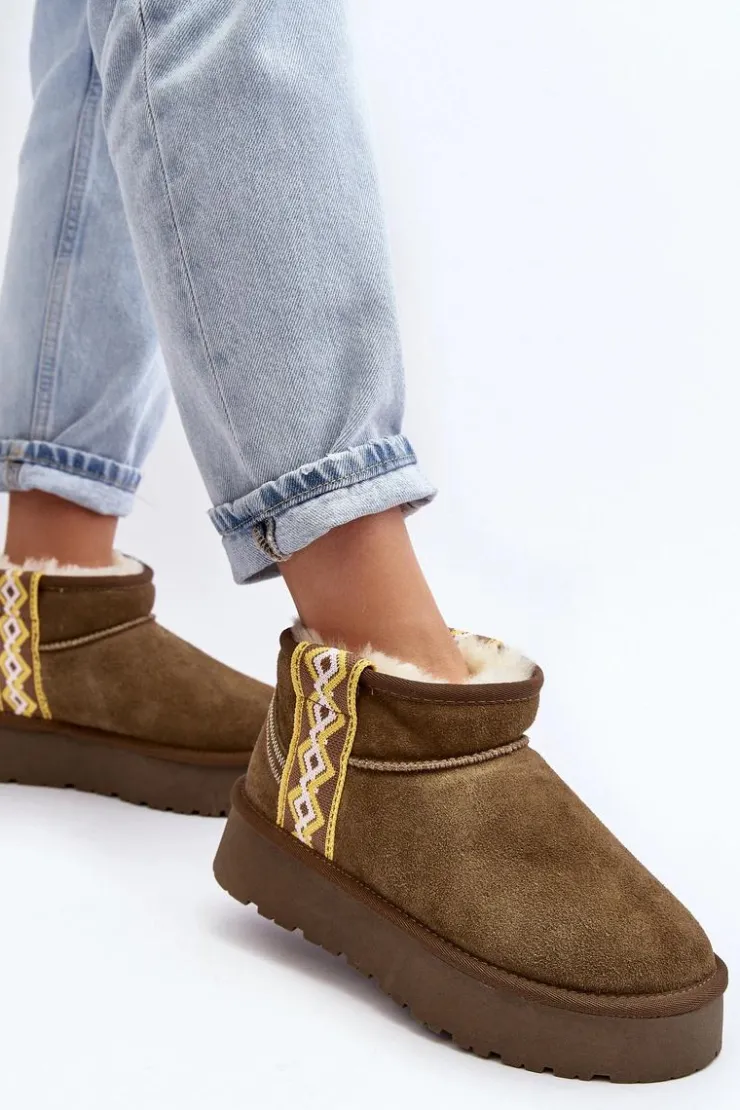 Damskie Boto Skórzane Zamszowe Śniegowce Damskie Zielone Vebissat