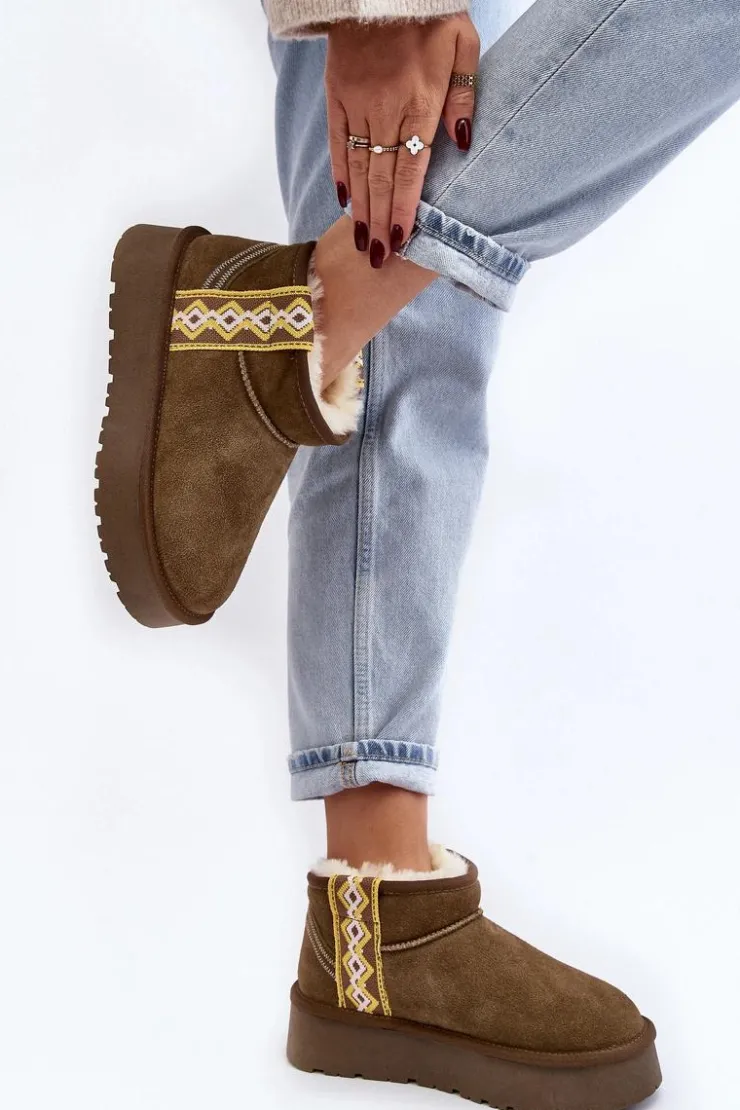 Damskie Boto Skórzane Zamszowe Śniegowce Damskie Zielone Vebissat