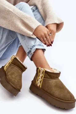 Damskie Boto Skórzane Zamszowe Śniegowce Damskie Zielone Vebissat