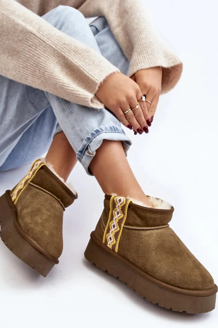 Damskie Boto Skórzane Zamszowe Śniegowce Damskie Zielone Vebissat