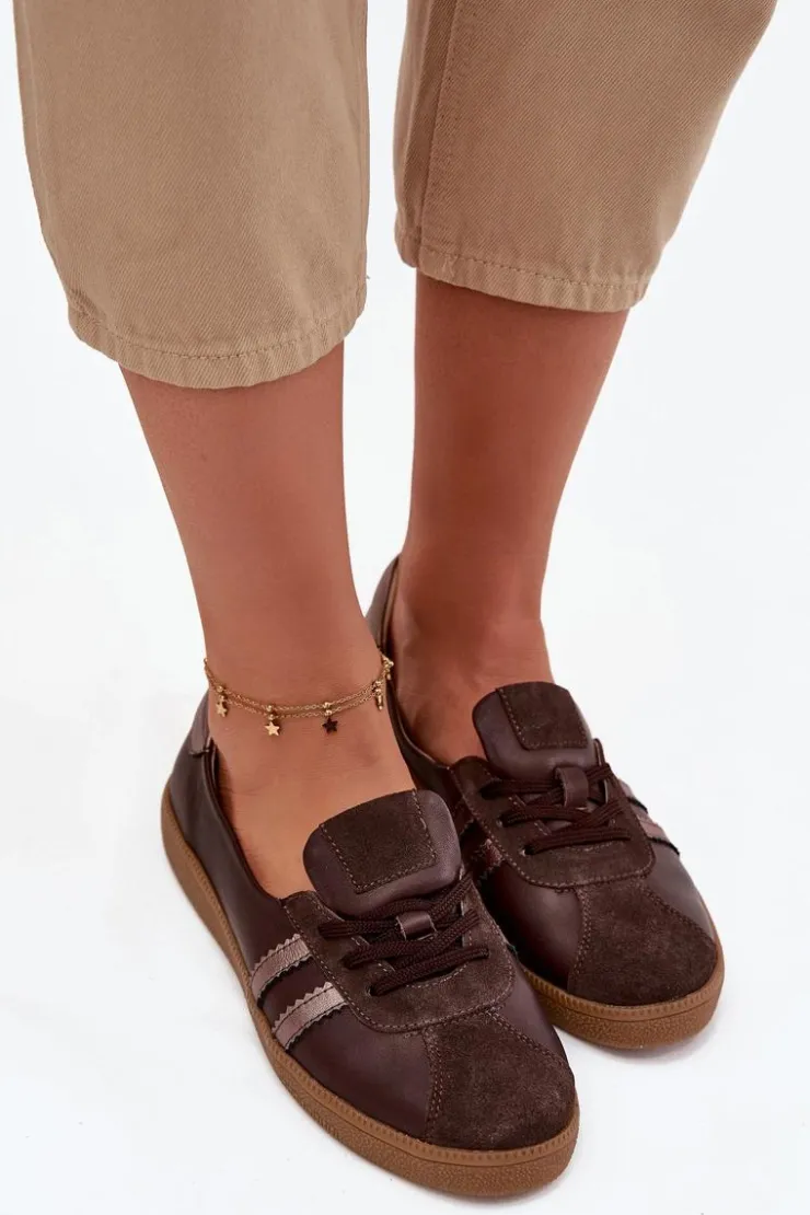 Zazoo Półbuty Skórzane|Barefoot*Skórzane Zamszowe Półbuty Damskie Typu Barefoot N1341 Czekoladowe Brązowy