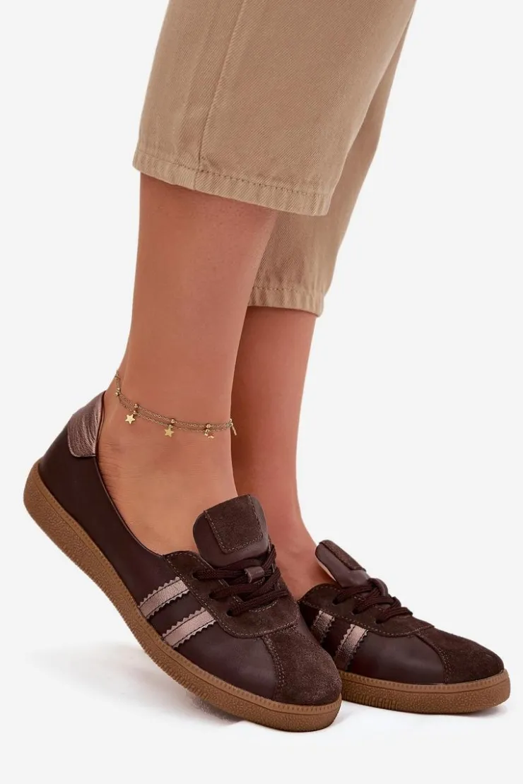 Zazoo Półbuty Skórzane|Barefoot*Skórzane Zamszowe Półbuty Damskie Typu Barefoot N1341 Czekoladowe Brązowy