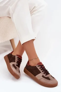 Damskie Zazoo Skórzane Zamszowe Sneakersy Barefoot Damskie N1277 Brązowe