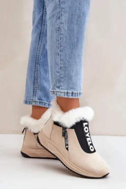 Damskie Boto Sneakersy Botki Damskie Z Futerkiem Beżowe Zeriana