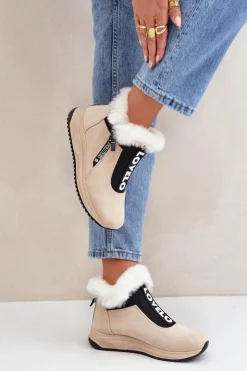 Damskie Boto Sneakersy Botki Damskie Z Futerkiem Beżowe Zeriana