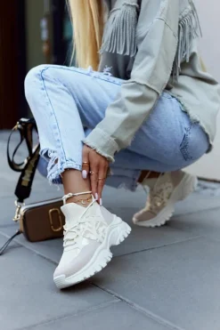 Clearance Boto Sneakersy Buty Sportowe Beżowo-Złote Phinell