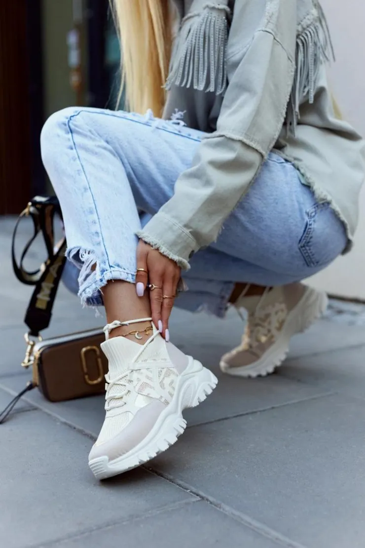 Clearance Boto Sneakersy Buty Sportowe Beżowo-Złote Phinell