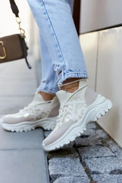 Clearance Boto Sneakersy Buty Sportowe Beżowo-Złote Phinell