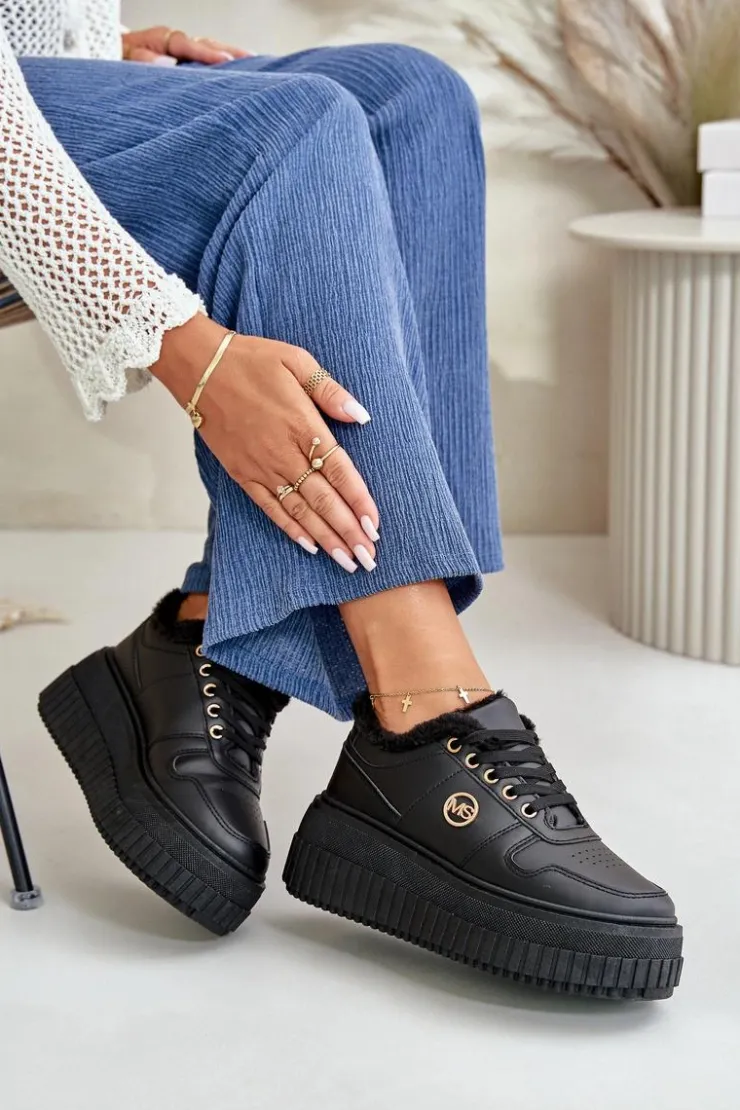 Boto Sneakersy Damskie*Sneakersy Buty Sportowe Damskie Ocieplane Na Masywnej Podeszwie Czarne Verissha Czarny