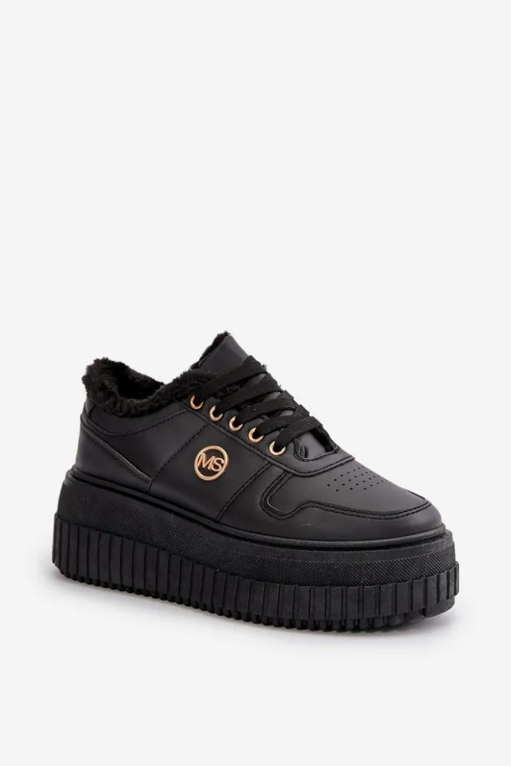 Boto Sneakersy Damskie*Sneakersy Buty Sportowe Damskie Ocieplane Na Masywnej Podeszwie Czarne Verissha Czarny