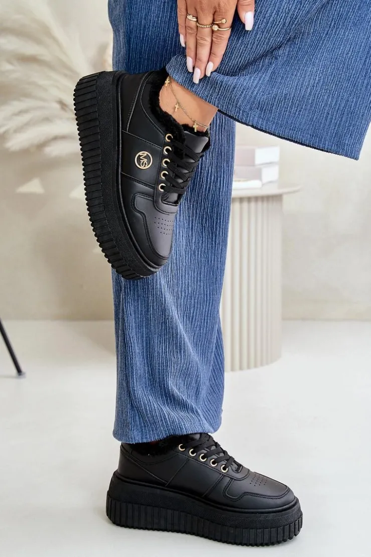 Boto Sneakersy Damskie*Sneakersy Buty Sportowe Damskie Ocieplane Na Masywnej Podeszwie Czarne Verissha Czarny