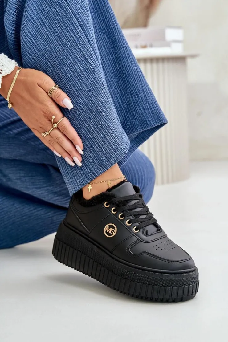 Boto Sneakersy Damskie*Sneakersy Buty Sportowe Damskie Ocieplane Na Masywnej Podeszwie Czarne Verissha Czarny