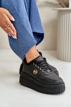 Boto Sneakersy Damskie*Sneakersy Buty Sportowe Damskie Ocieplane Na Masywnej Podeszwie Czarne Verissha Czarny