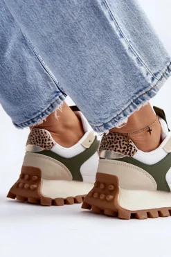 Damskie Boto Sneakersy Buty Sportowe Damskie Beżowo-Zielone Ralita