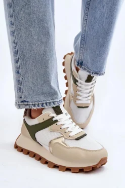 Damskie Boto Sneakersy Buty Sportowe Damskie Beżowo-Zielone Ralita